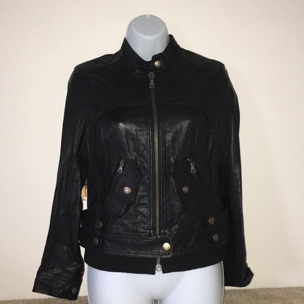 D & G  Women’s Black Leather Motorcycle Jacket